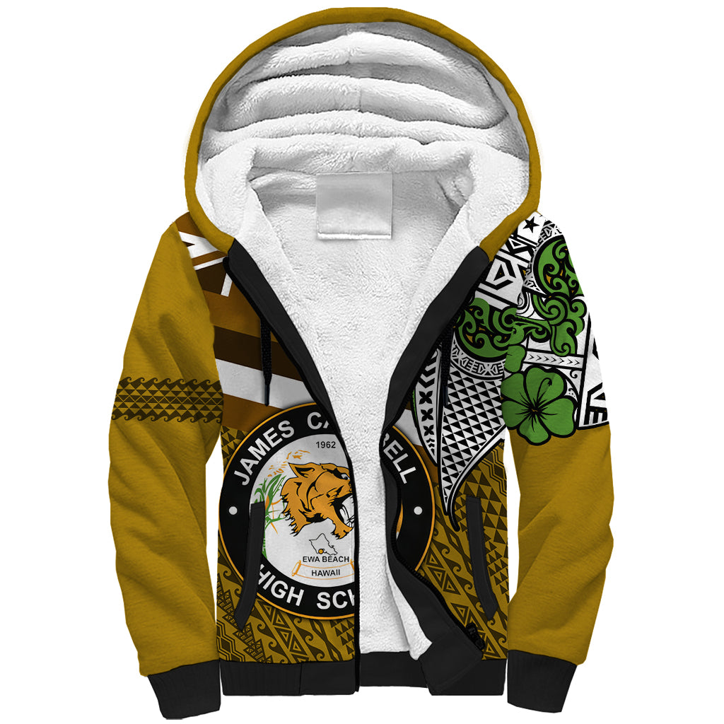Hawaii James Campbell High School Sherpa Hoodie Kakau Pattern Gold Color Version LT03 Unisex Gold - Polynesian Pride