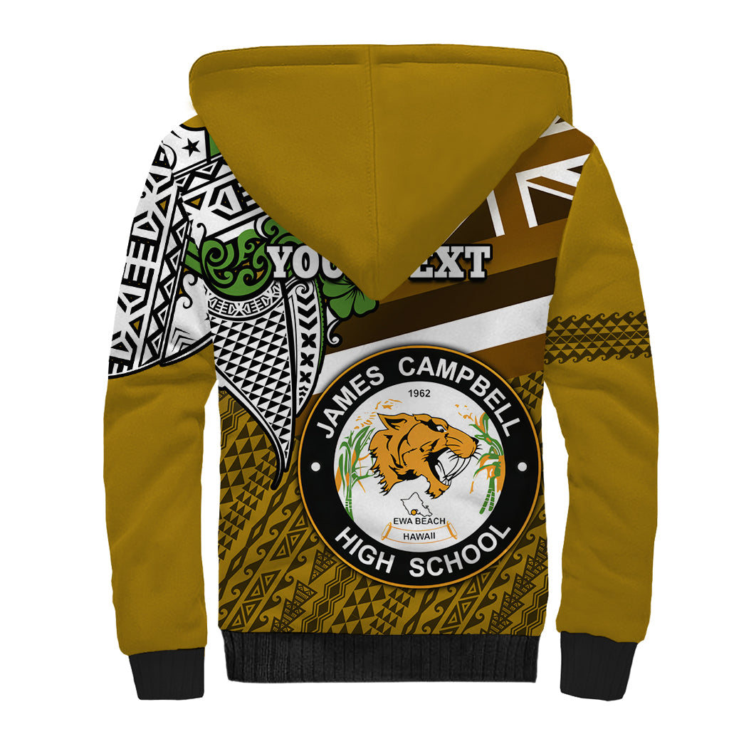 Hawaii James Campbell High School Sherpa Hoodie Kakau Pattern Gold Color Version LT03 - Polynesian Pride
