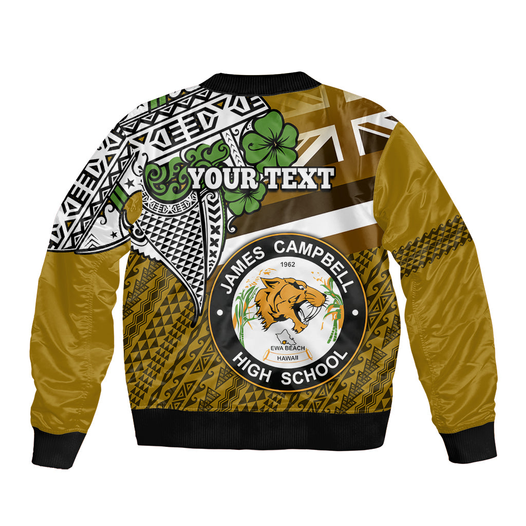Hawaii James Campbell High School Sleeve Zip Bomber Jacket Kakau Pattern Gold Color Version LT03 - Polynesian Pride