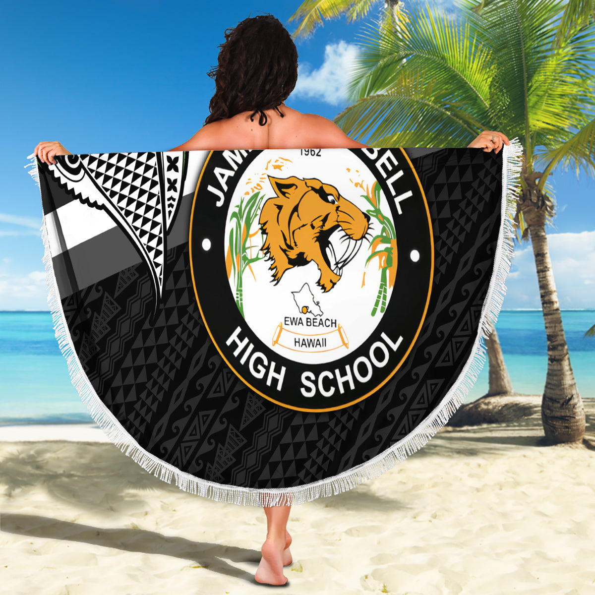 Hawaii James Campbell High School Beach Blanket Kakau Pattern Black Version LT03 - Polynesian Pride