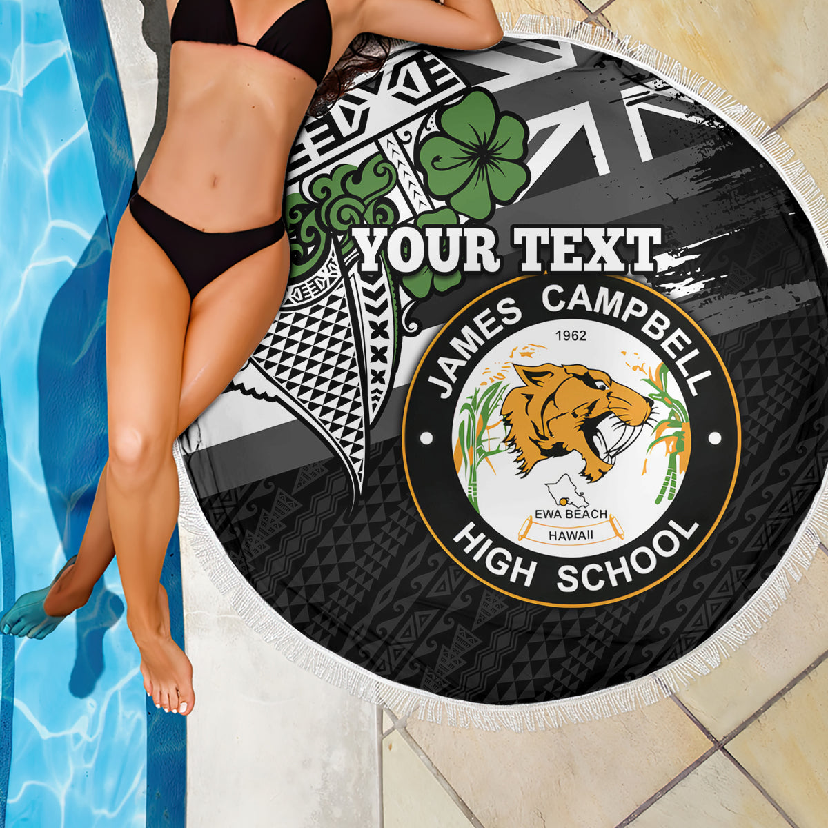 Hawaii James Campbell High School Beach Blanket Kakau Pattern Black Version LT03 - Polynesian Pride