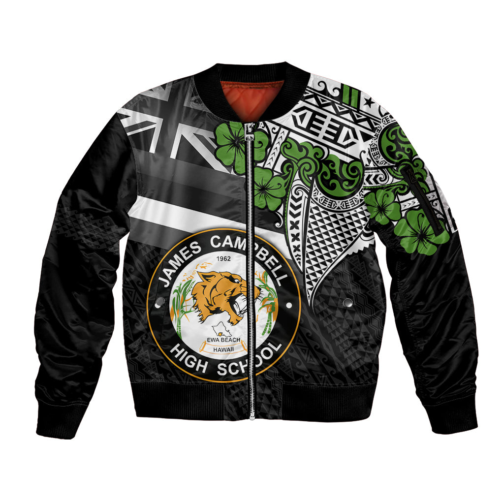 Hawaii James Campbell High School Sleeve Zip Bomber Jacket Kakau Pattern Black Version LT03 Unisex Black - Polynesian Pride