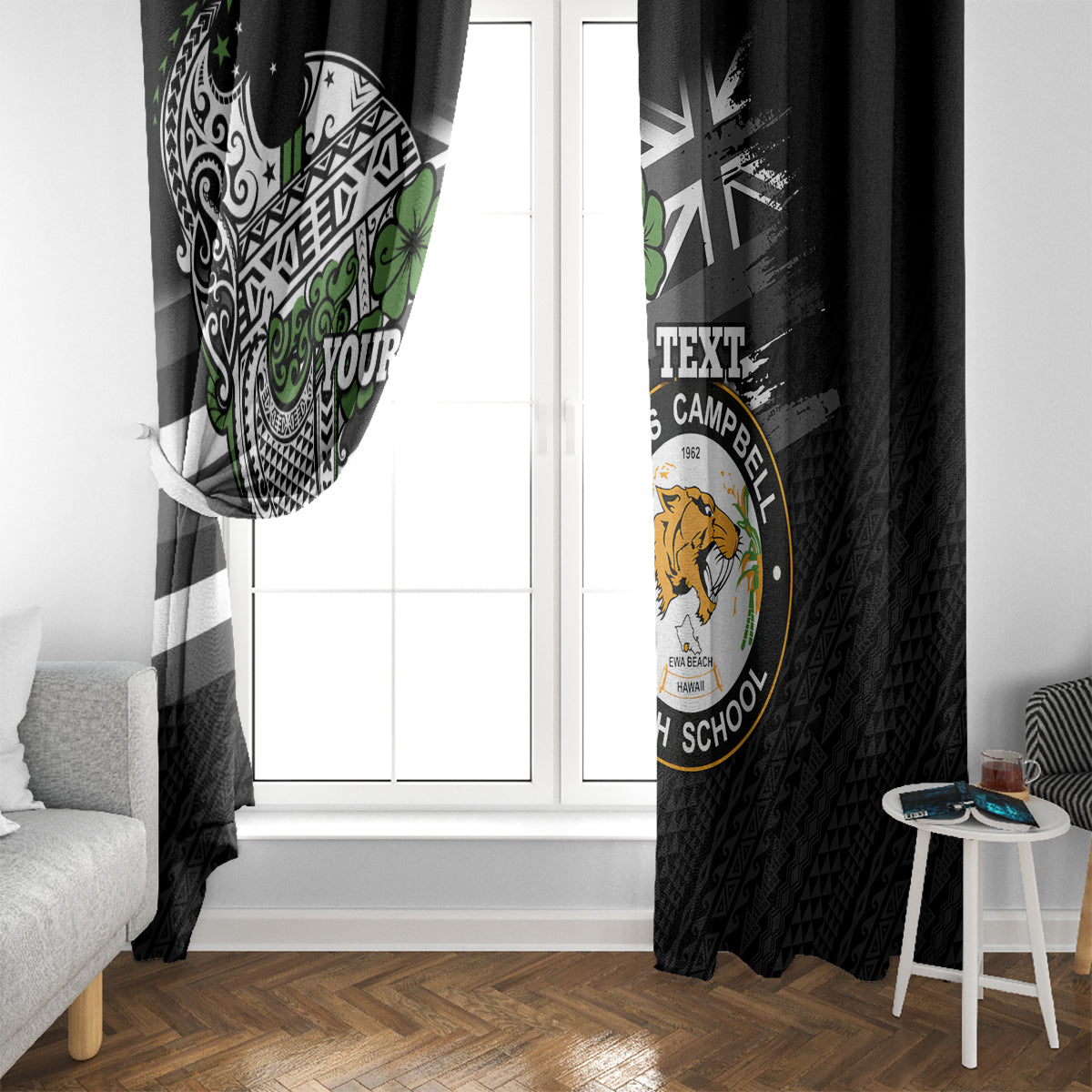 Hawaii James Campbell High School Window Curtain Kakau Pattern Black Version LT03 - Polynesian Pride