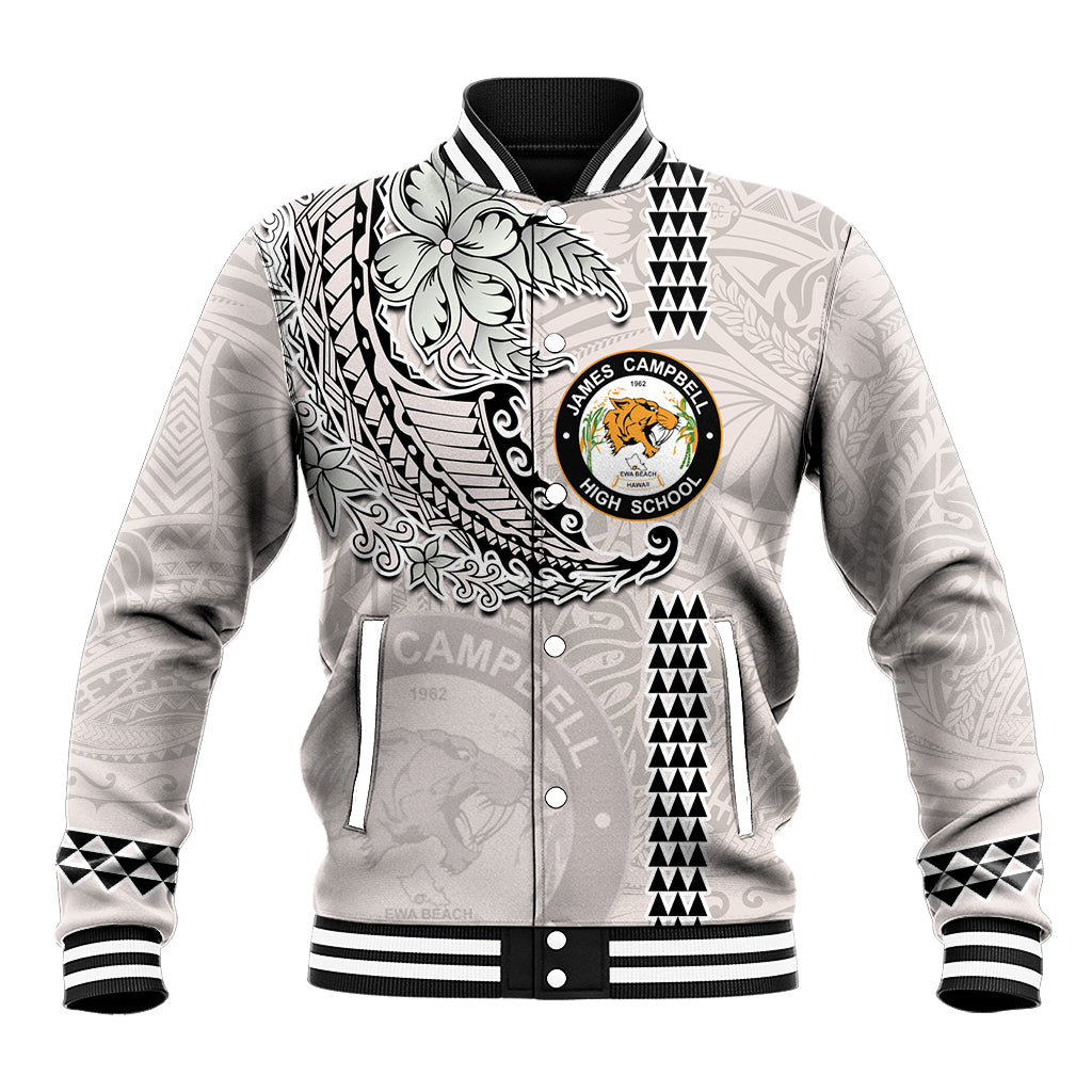 Custom Hawaii James Campbell High School Baseball Jacket Tribal Kakau Pattern LT03 Unisex White - Polynesian Pride