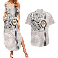 Custom Hawaii James Campbell High School Couples Matching Summer Maxi Dress and Hawaiian Shirt Tribal Kakau Pattern LT03 White - Polynesian Pride
