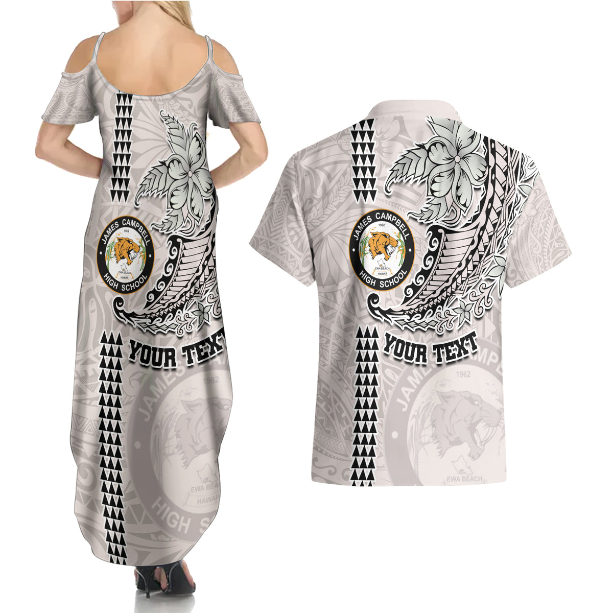 Custom Hawaii James Campbell High School Couples Matching Summer Maxi Dress and Hawaiian Shirt Tribal Kakau Pattern LT03 - Polynesian Pride