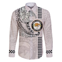 Custom Hawaii James Campbell High School Family Matching Puletasi Dress and Hawaiian Shirt Tribal Kakau Pattern LT03 Dad's Shirt - Long Sleeve White - Polynesian Pride