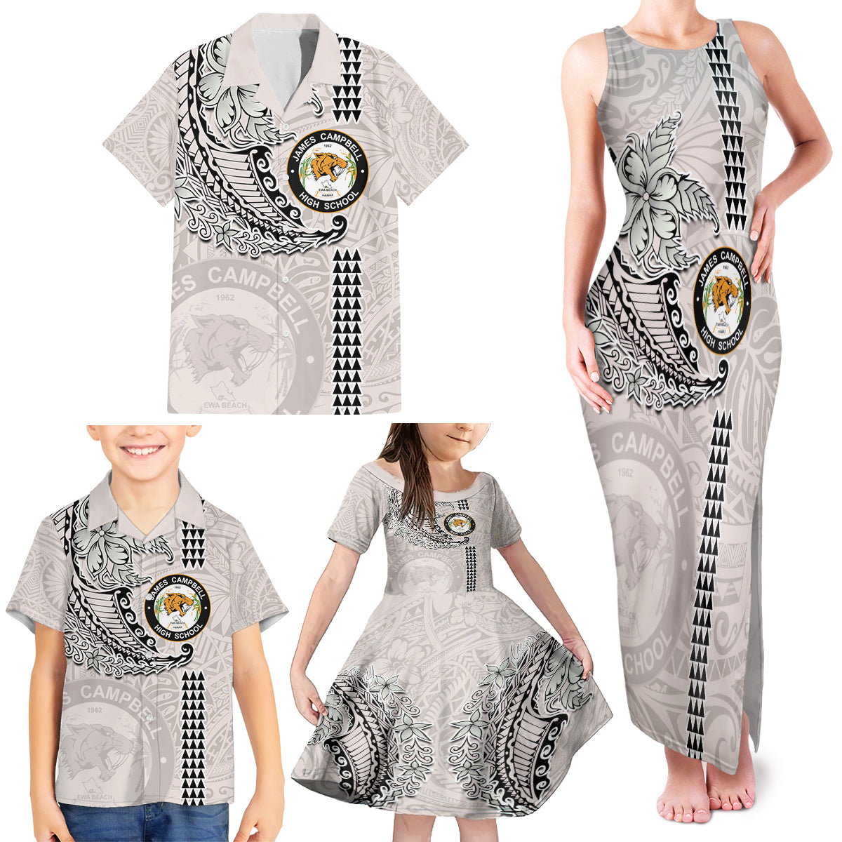 Custom Hawaii James Campbell High School Family Matching Tank Maxi Dress and Hawaiian Shirt Tribal Kakau Pattern LT03 - Polynesian Pride