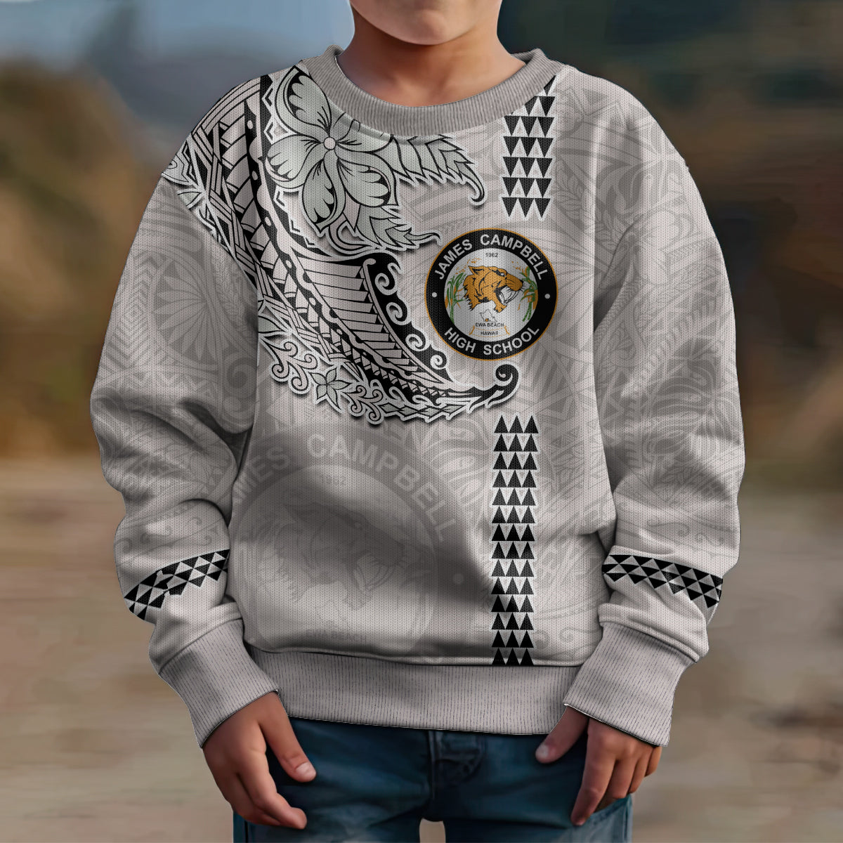 Custom Hawaii James Campbell High School Kid Ugly Christmas Sweater Tribal Kakau Pattern LT03 - Polynesian Pride