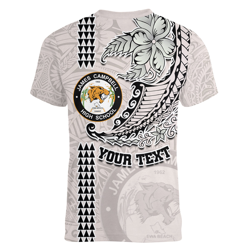 Custom Hawaii James Campbell High School Women V Neck T Shirt Tribal Kakau Pattern LT03 - Polynesian Pride