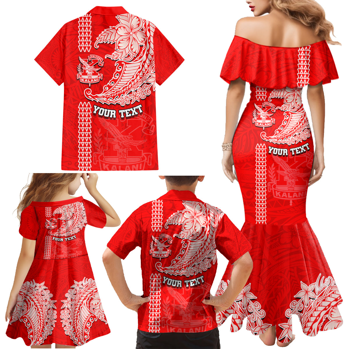 Hawaii Kalani High School Family Matching Mermaid Dress and Hawaiian Shirt Tribal Kakau Pattern LT03 - Polynesian Pride