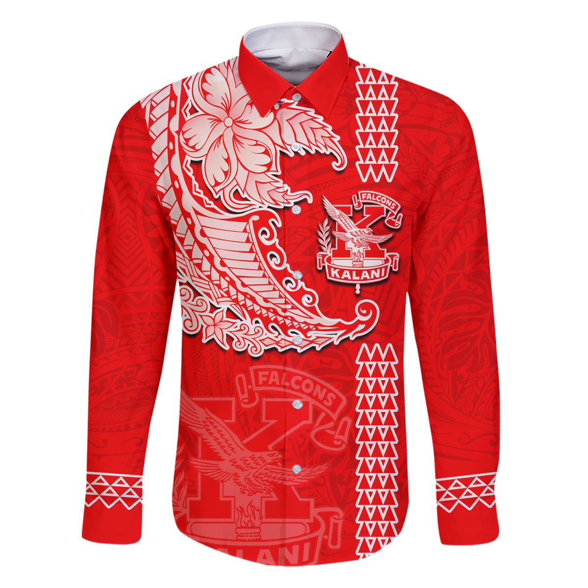 Hawaii Kalani High School Family Matching Short Sleeve Bodycon Dress and Hawaiian Shirt Tribal Kakau Pattern LT03 Dad's Shirt - Long Sleeve Red - Polynesian Pride