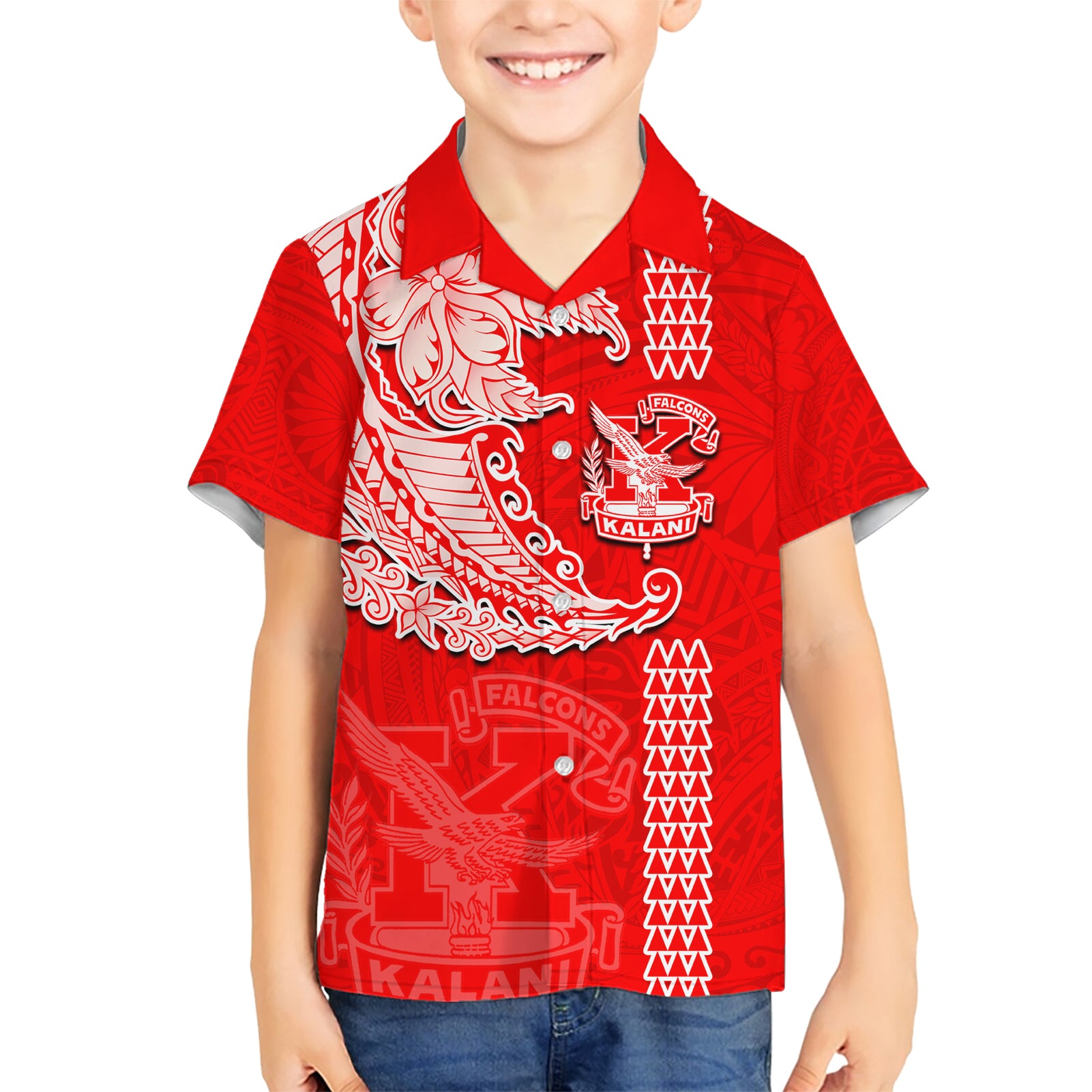 Hawaii Kalani High School Kid Hawaiian Shirt Tribal Kakau Pattern LT03 Kid Red - Polynesian Pride