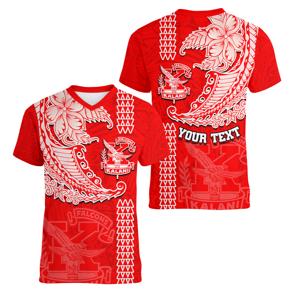 Hawaii Kalani High School Women V Neck T Shirt Tribal Kakau Pattern LT03 - Polynesian Pride