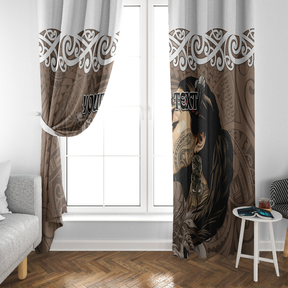 Custom New Zealand Womens Day Window Curtain Traditional Maori Woman Polynesian Pattern Brown Color LT03 - Polynesian Pride