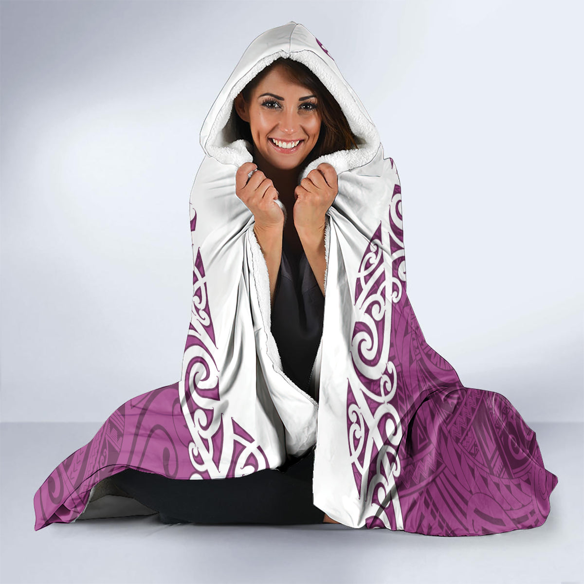 Custom New Zealand Womens Day Hooded Blanket Traditional Maori Woman Polynesian Pattern Pink Color LT03 - Polynesian Pride