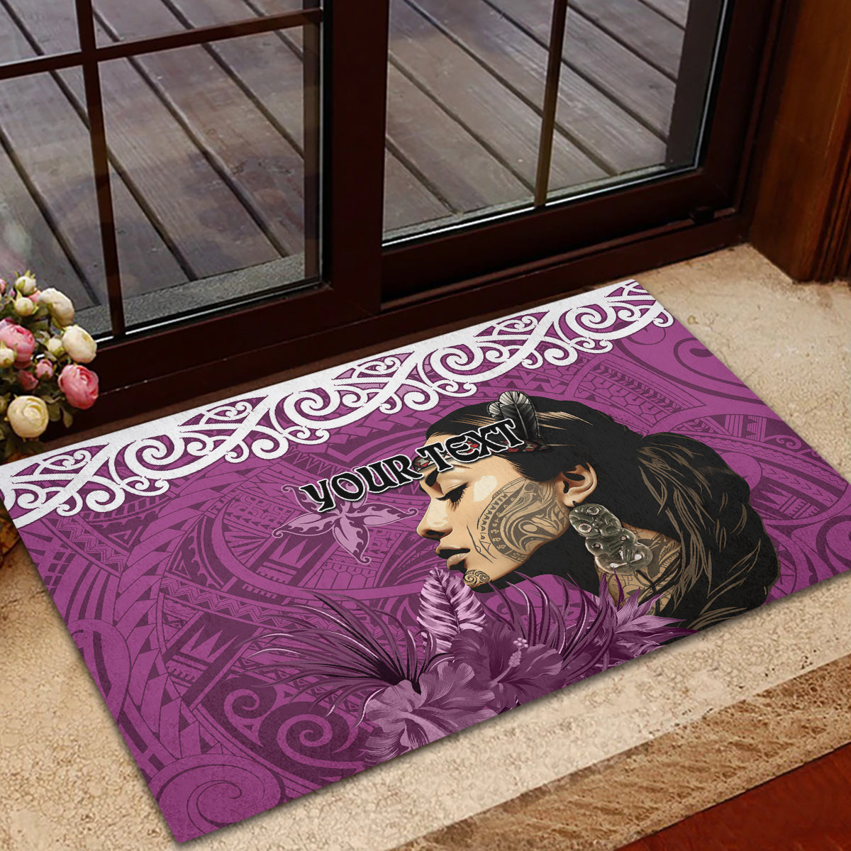 Custom New Zealand Womens Day Rubber Doormat Traditional Maori Woman Polynesian Pattern Pink Color LT03 - Polynesian Pride