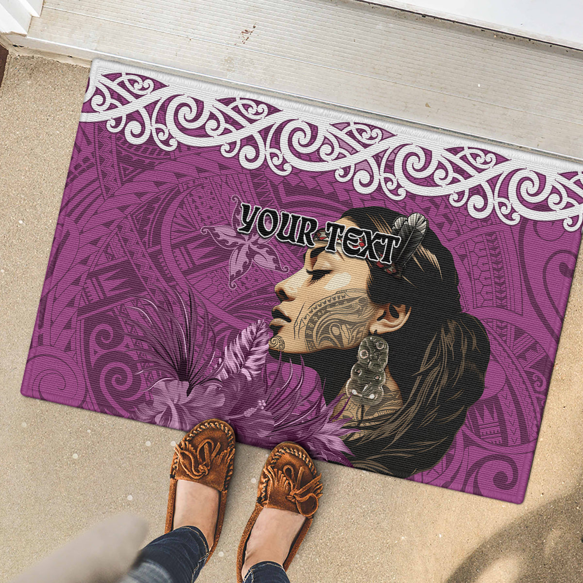 Custom New Zealand Womens Day Rubber Doormat Traditional Maori Woman Polynesian Pattern Pink Color LT03 - Polynesian Pride
