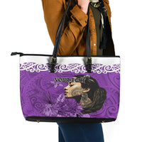 Custom New Zealand Womens Day Leather Tote Bag Traditional Maori Woman Polynesian Pattern Purple Color LT03 - Polynesian Pride