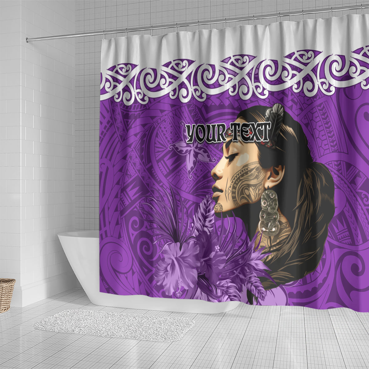 Custom New Zealand Womens Day Shower Curtain Traditional Maori Woman Polynesian Pattern Purple Color LT03 - Polynesian Pride