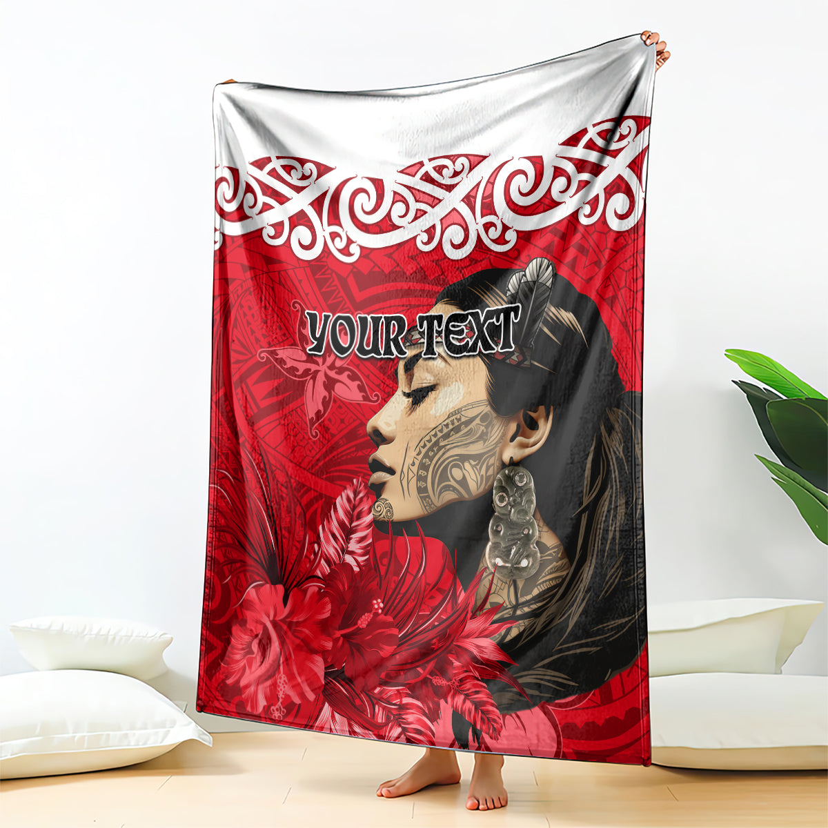Custom New Zealand Womens Day Blanket Traditional Maori Woman Polynesian Pattern Red Color LT03 - Polynesian Pride