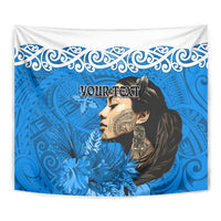 Custom New Zealand Womens Day Tapestry Traditional Maori Woman Polynesian Pattern Blue Color LT03 - Polynesian Pride