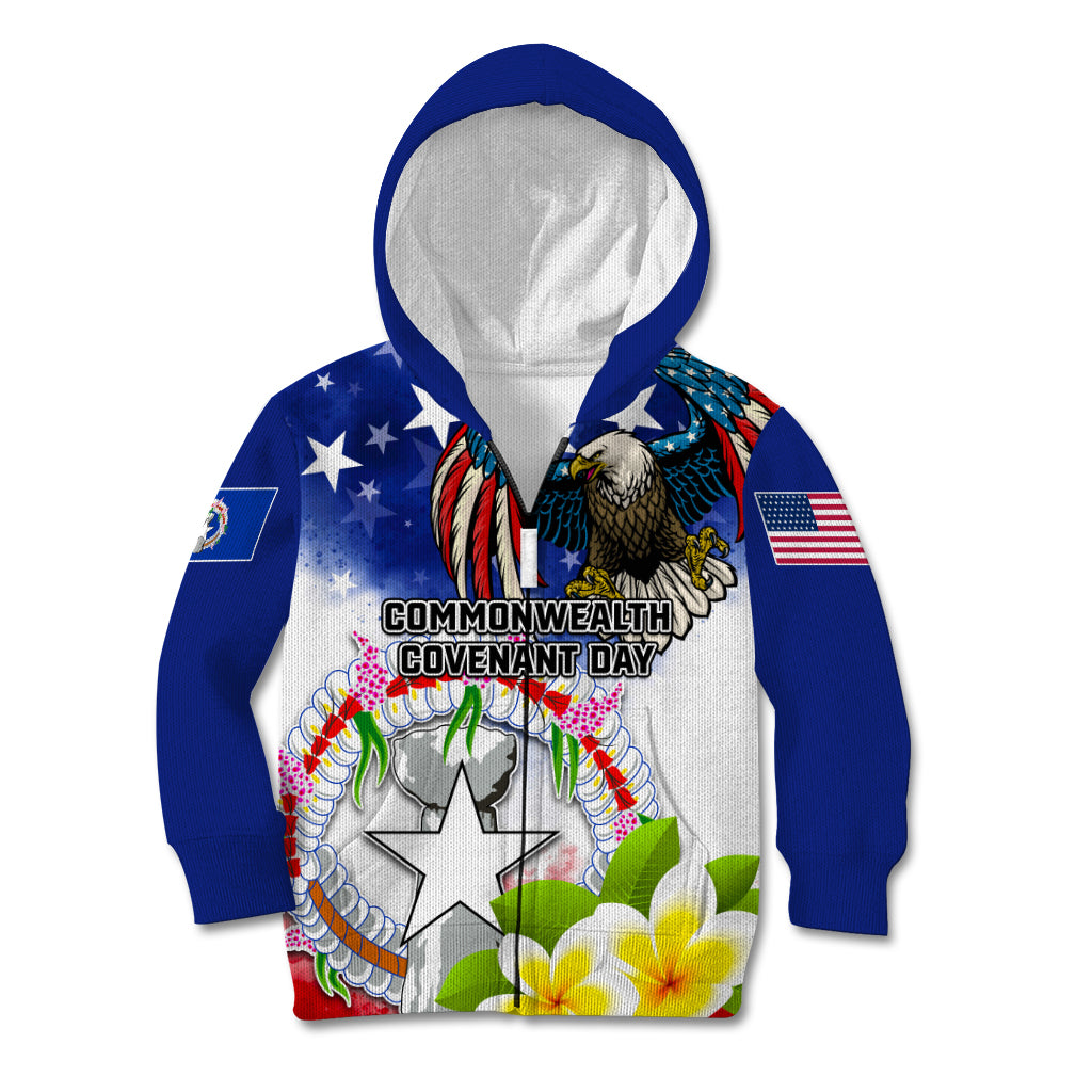 Custom Northern Mariana Islands Commonwealth Covenant Day Kid Hoodie Plumeria Flower Splash Style LT03 Zip Hoodie Blue - Polynesian Pride