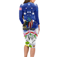 Custom Northern Mariana Islands Commonwealth Covenant Day Long Sleeve Bodycon Dress Plumeria Flower Splash Style LT03 - Polynesian Pride