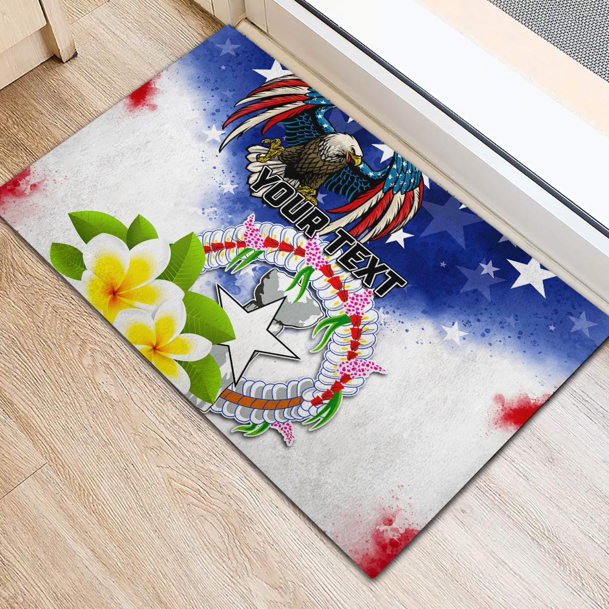 Custom Northern Mariana Islands Commonwealth Covenant Day Rubber Doormat Plumeria Flower Splash Style LT03 - Polynesian Pride