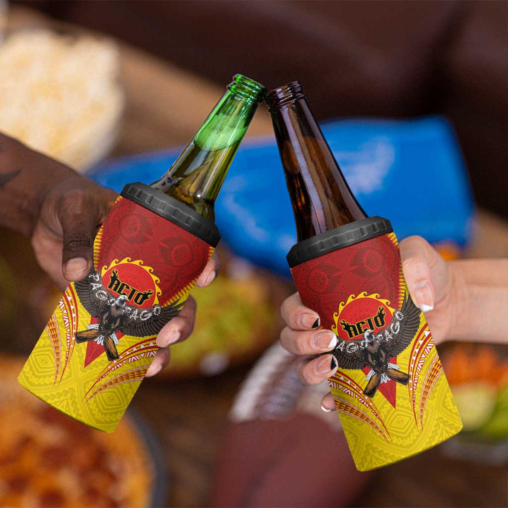 American Samoa Fautasi Race 4 in 1 Can Cooler Tumbler Pago Pago-Aeto Samoan Tattoo and Eagle