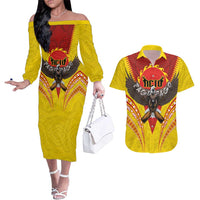 American Samoa Fautasi Race Couples Matching Off The Shoulder Long Sleeve Dress and Hawaiian Shirt Pago Pago-Aeto Samoan Tattoo and Eagle