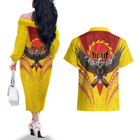American Samoa Fautasi Race Couples Matching Off The Shoulder Long Sleeve Dress and Hawaiian Shirt Pago Pago-Aeto Samoan Tattoo and Eagle