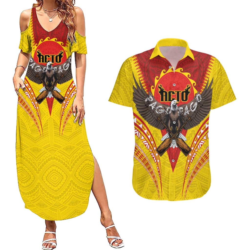 American Samoa Fautasi Race Couples Matching Summer Maxi Dress and Hawaiian Shirt Pago Pago-Aeto Samoan Tattoo and Eagle