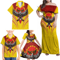 American Samoa Fautasi Race Family Matching Off Shoulder Maxi Dress and Hawaiian Shirt Pago Pago-Aeto Samoan Tattoo and Eagle