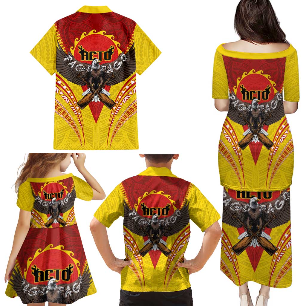 American Samoa Fautasi Race Family Matching Puletasi and Hawaiian Shirt Pago Pago-Aeto Samoan Tattoo and Eagle