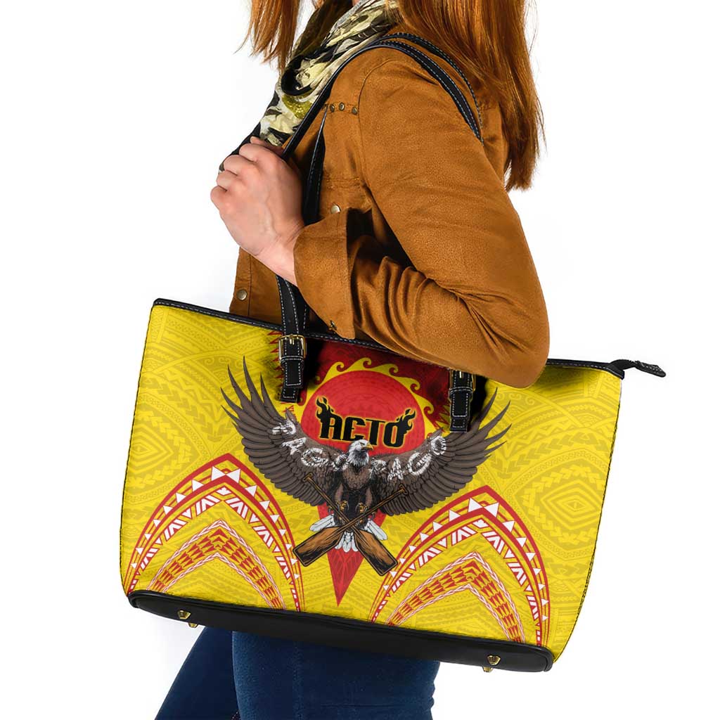 American Samoa Fautasi Race Leather Tote Bag Pago Pago-Aeto Samoan Tattoo and Eagle