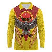 American Samoa Fautasi Race Long Sleeve Polo Shirt Pago Pago-Aeto Samoan Tattoo and Eagle LT03 Yellow - Polynesian Pride