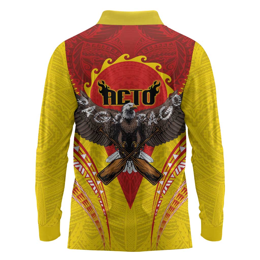 American Samoa Fautasi Race Long Sleeve Polo Shirt Pago Pago-Aeto Samoan Tattoo and Eagle LT03 - Polynesian Pride