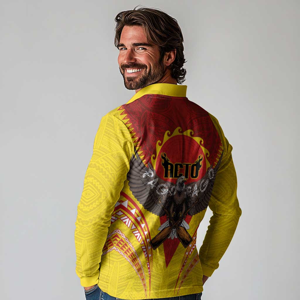 American Samoa Fautasi Race Long Sleeve Polo Shirt Pago Pago-Aeto Samoan Tattoo and Eagle LT03 - Polynesian Pride