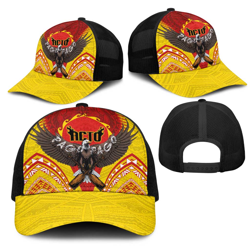 American Samoa Fautasi Race Mesh Trucker Cap Pago Pago-Aeto Samoan Tattoo and Eagle