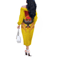 American Samoa Fautasi Race Off The Shoulder Long Sleeve Dress Pago Pago-Aeto Samoan Tattoo and Eagle LT03 - Polynesian Pride