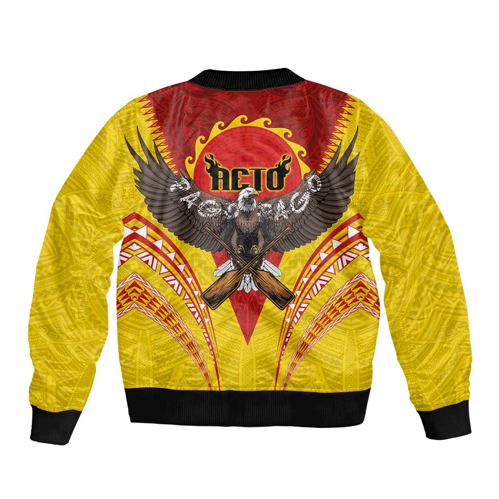 American Samoa Fautasi Race Sleeve Zip Bomber Jacket Pago Pago-Aeto Samoan Tattoo and Eagle LT03 - Polynesian Pride