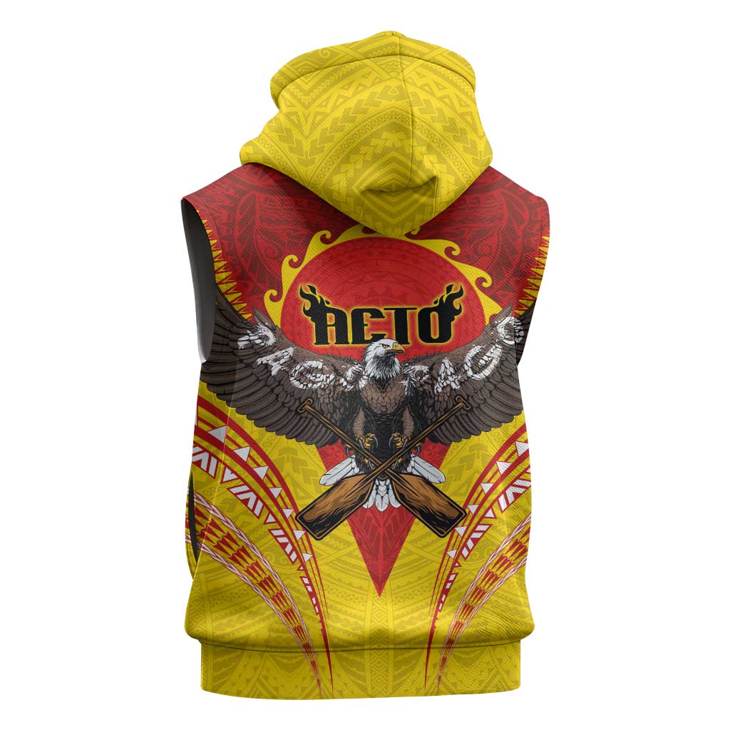 American Samoa Fautasi Race Sleeveless Zip Hoodie Pago Pago-Aeto Samoan Tattoo and Eagle
