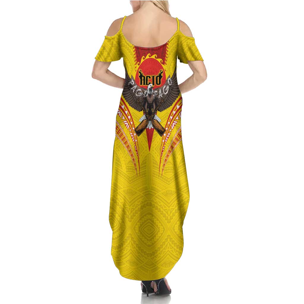 American Samoa Fautasi Race Summer Maxi Dress Pago Pago-Aeto Samoan Tattoo and Eagle LT03 - Polynesian Pride