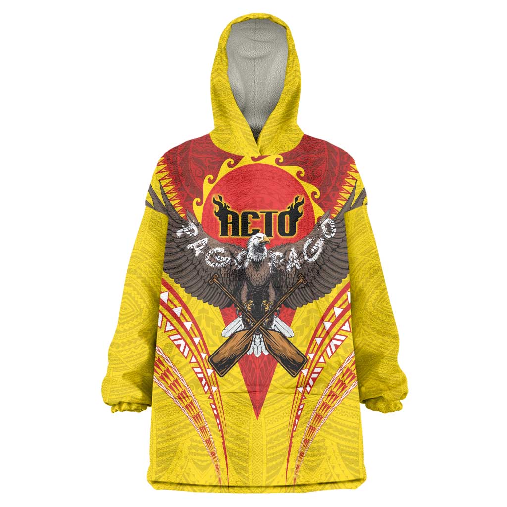 American Samoa Fautasi Race Wearable Blanket Hoodie Pago Pago-Aeto Samoan Tattoo and Eagle