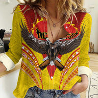American Samoa Fautasi Race Women Casual Shirt Pago Pago-Aeto Samoan Tattoo and Eagle LT03 Female Yellow - Polynesian Pride