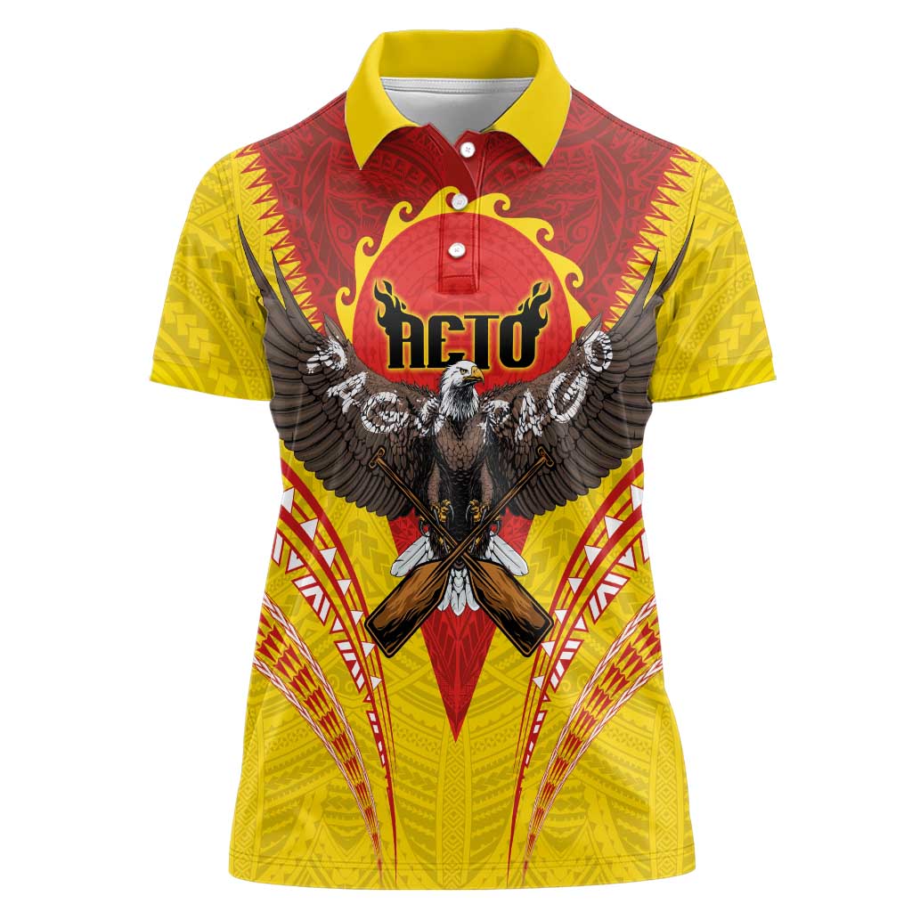 American Samoa Fautasi Race Women Polo Shirt Pago Pago-Aeto Samoan Tattoo and Eagle LT03 Female Yellow - Polynesian Pride