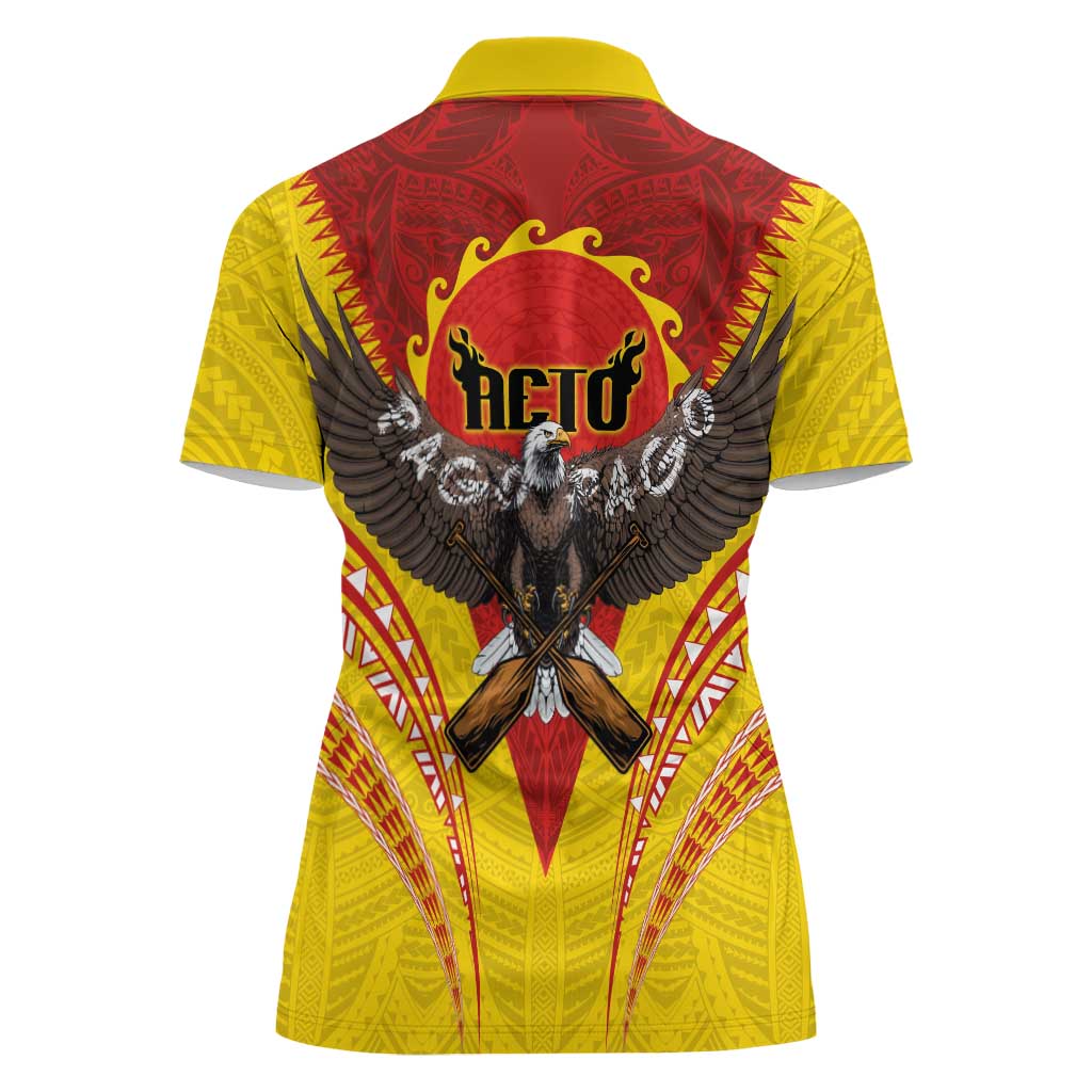 American Samoa Fautasi Race Women Polo Shirt Pago Pago-Aeto Samoan Tattoo and Eagle LT03 - Polynesian Pride