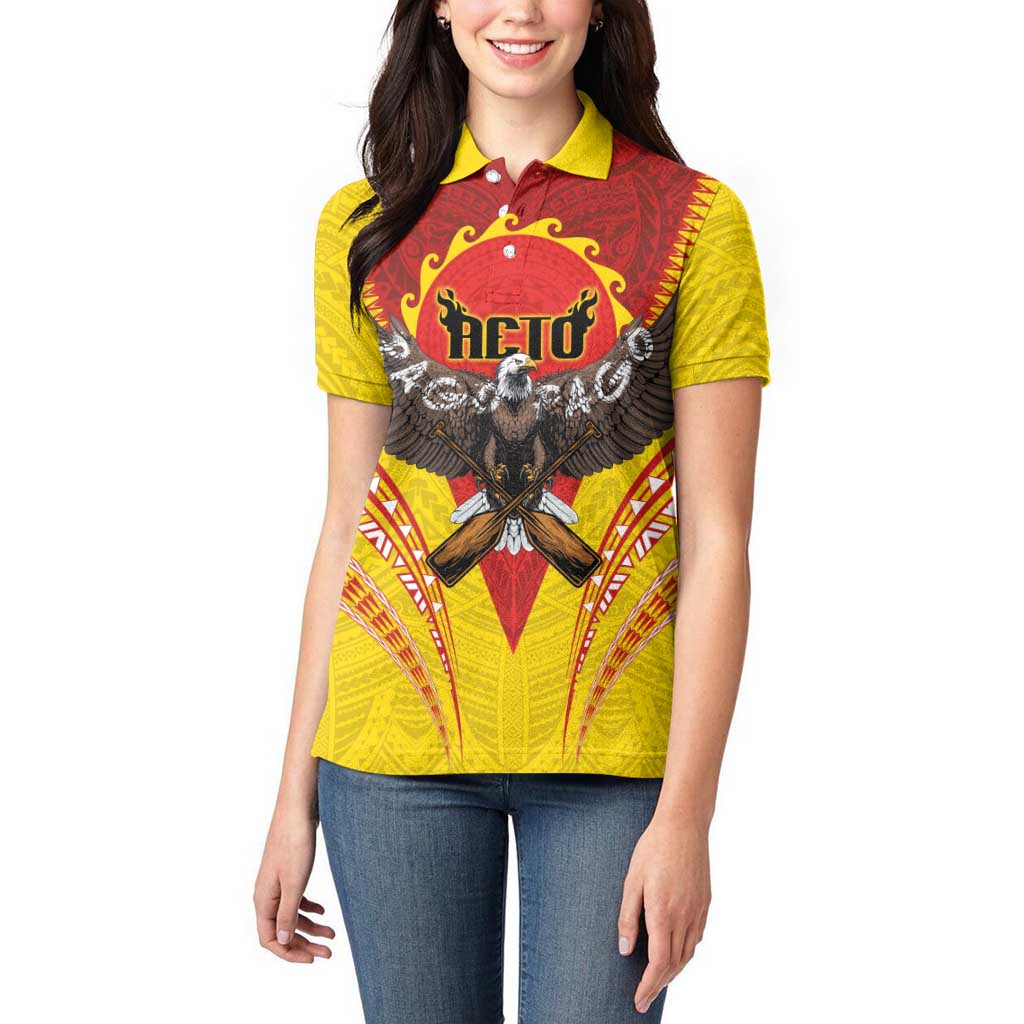 American Samoa Fautasi Race Women Polo Shirt Pago Pago-Aeto Samoan Tattoo and Eagle LT03 - Polynesian Pride