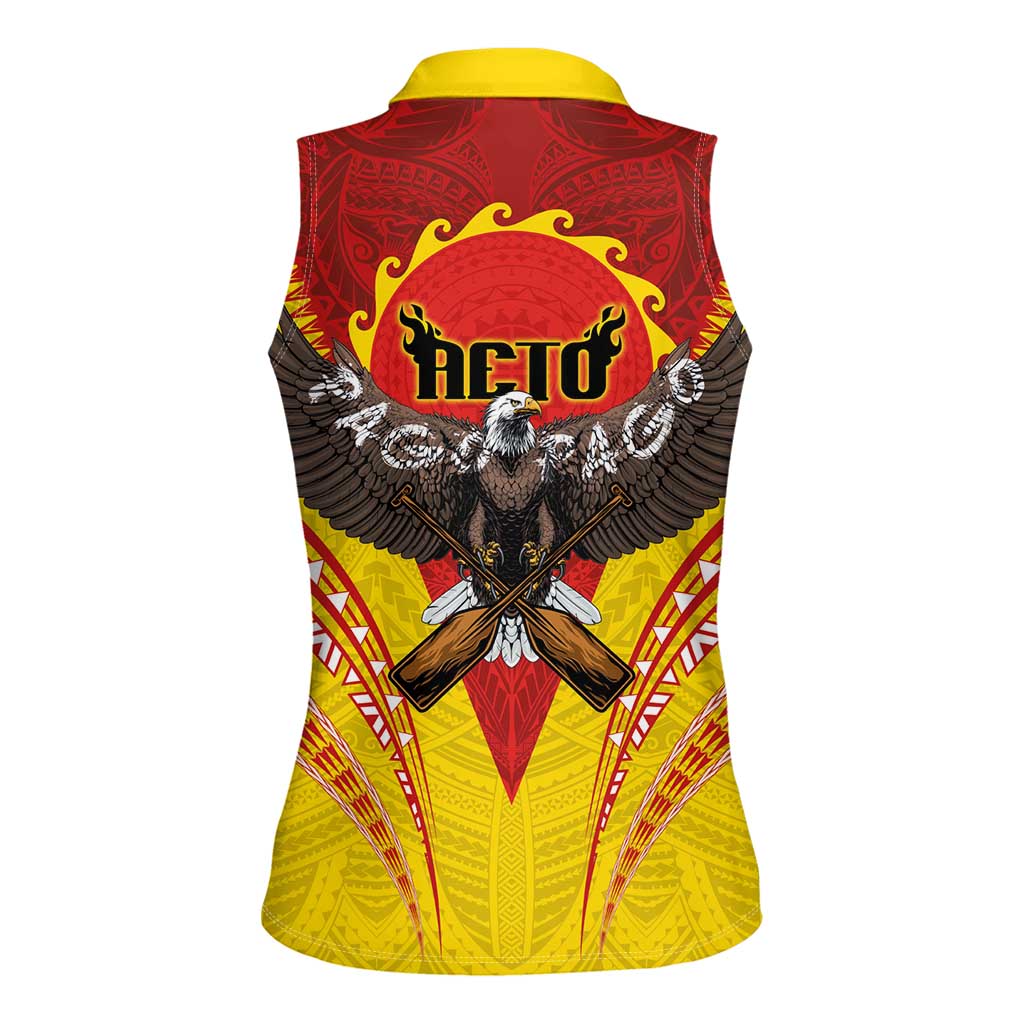 American Samoa Fautasi Race Women Sleeveless Polo Shirt Pago Pago-Aeto Samoan Tattoo and Eagle
